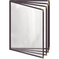 H. Risch, Inc. TEDD Deluxe Sewn 8 1/2" x 11" Brown 8 View Menu Cover with Gold Decorative Corners and Gloss Finish