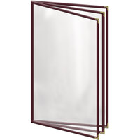 H. Risch, Inc. TETB Deluxe Sewn 8 1/2" x 14" Maroon 6 View Vinyl Menu Cover with Gold Decorative Corners and Gloss Finish
