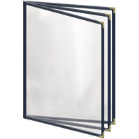 H. Risch, Inc. TETB Deluxe Sewn 8 1/2" x 11" Blue 6 View Vinyl Menu Cover with Gold Decorative Corners and Gloss Finish