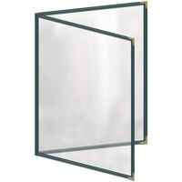 H. Risch, Inc. TED Deluxe Sewn 8 1/2" x 11" Green 4 View Menu Cover with Gold Decorative Corners and Gloss Finish
