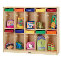 Jonti-Craft Baltic Birch 6679JC 60 1/2" x 15" x 50 1/2" 10-Section Wood Take-Home Center with 10 Colored Plastic Paper Trays