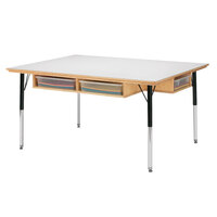 Jonti-Craft Baltic Birch 55225JC 48" x 36" x 15"-24" Children's Height-Adjustable Work Table with White Laminate Top, Desk Storage, and Clear Plastic Paper Trays