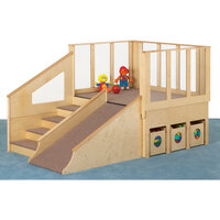 Jonti-Craft Baltic Birch 9750JC Tiny Tots 60" x 96 1/2" x 53 1/2" Carpeted Wood Play Loft with 6 See-n-Wheel Bins