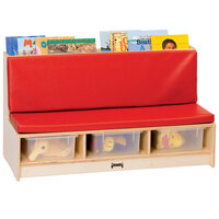 Jonti-Craft Baltic Birch 37480JC 42" x 18 1/2" x 23 1/2" Wood Literacy Room Couch with Padded Red Seating and Clear Tubs