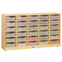 Jonti-Craft Baltic Birch 09310JC 60" x 15" x 35 1/2" Mobile 30-Section Wood Storage Cabinet Clear Paper Trays