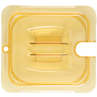 Carlisle 10511U13 StorPlus 1/6 Size Amber Universal High Heat Handled Lid with Spoon Notch