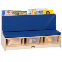 Jonti-Craft Baltic Birch 37460JC 42" x 18 1/2" x 23 1/2" Wood Literacy Room Couch with Padded Blue Seating and Clear Tubs