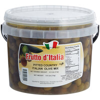 Frutto d'Italia Pitted Country Italian Olive Mix 6.6 lb. (4.4 lb. Dr. Wt.) Pail - 215/225 Count