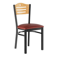 Lancaster Table & Seating Black Finish Side Chair with Burgundy Vinyl Seat and Natural Wood Back - Assembled