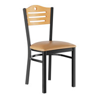 Lancaster Table & Seating Black Finish Side Chair with Light Brown Vinyl Seat and Natural Wood Back - Assembled