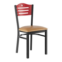 Lancaster Table & Seating Black Finish Side Chair with Light Brown Vinyl Seat and Mahogany Wood Back - Assembled