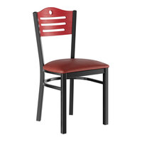 Lancaster Table & Seating Black Finish Side Chair with Burgundy Vinyl Seat and Mahogany Wood Back - Assembled