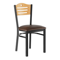 Lancaster Table & Seating Black Finish Side Chair with Dark Brown Vinyl Seat and Natural Wood Back