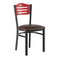 Lancaster Table & Seating Black Finish Side Chair with Dark Brown Vinyl Seat and Mahogany Wood Back - Assembled