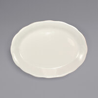 International Tableware VI-12 Victoria 9 7/8" x 7 1/4" Ivory (American White) Scalloped Edge Stoneware Platter - 24/Case