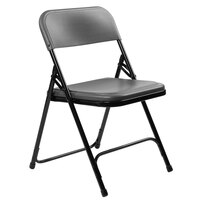 National Public Seating 820 Black Metal Folding Chair with Charcoal Slate Plastic Seat - 4/Pack