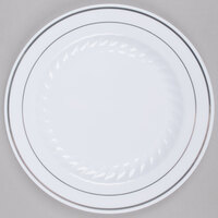 Fineline Silver Splendor 507-WH 7" White Plastic Plate with Silver Bands - 150/Case