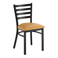 Lancaster Table & Seating Black Finish Ladder Back Chair with 2 1/2" Light Brown Vinyl Padded Seat - Detached Seat