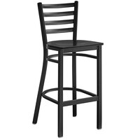 Lancaster Table & Seating Black Finish Ladder Back Bar Stool with Black Wood Seat