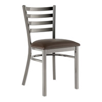 Lancaster Table & Seating Clear Coat Finish Ladder Back Chair with 2 1/2" Dark Brown Vinyl Padded Seat
