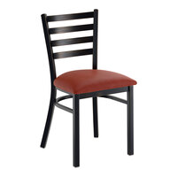 Lancaster Table & Seating Distressed Copper Finish Ladder Back Chair with 2 1/2" Burgundy Vinyl Padded Seat - Assembled