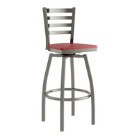 Lancaster Table & Seating Clear Coat Finish Ladder Back Swivel Bar Stool with Mahogany Wood Seat