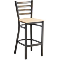 Lancaster Table & Seating Distressed Copper Finish Ladder Back Bar Stool with Natural Wood Seat - Detached Seat