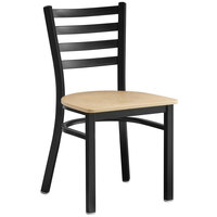 Lancaster Table & Seating Black Finish Ladder Back Chair with Natural Wood Seat - Assembled