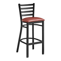 Lancaster Table & Seating Black Finish Ladder Back Bar Stool with 2 1/2" Burgundy Vinyl Padded Seat