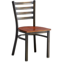 Lancaster Table & Seating Distressed Copper Finish Ladder Back Chair with Antique Walnut Wood Seat - Assembled