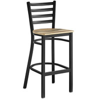 Lancaster Table & Seating Black Finish Ladder Back Bar Stool with Driftwood Seat