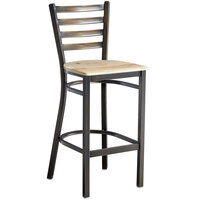 Lancaster Table & Seating Distressed Copper Finish Ladder Back Bar Stool with Driftwood Seat - Assembled