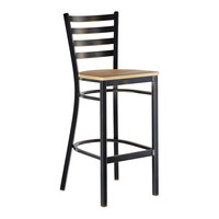 Lancaster Table & Seating Distressed Copper Finish Ladder Back Bar Stool with Driftwood Seat - Assembled