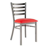 Lancaster Table & Seating Clear Coat Finish Ladder Back Chair with 2 1/2" Red Vinyl Padded Seat