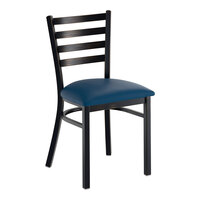 Lancaster Table & Seating Distressed Copper Finish Ladder Back Chair with 2 1/2" Navy Vinyl Padded Seat - Assembled