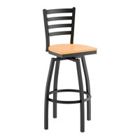 Lancaster Table & Seating Black Finish Ladder Back Swivel Bar Stool with Natural Wood Seat