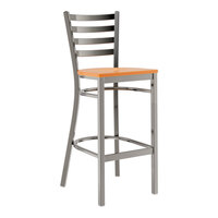 Lancaster Table & Seating Clear Coat Finish Ladder Back Bar Stool with Cherry Wood Seat - Assembled