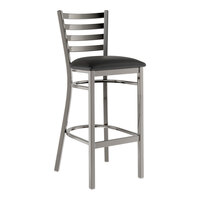 Lancaster Table & Seating Clear Coat Finish Ladder Back Bar Stool with 2 1/2" Black Vinyl Padded Seat