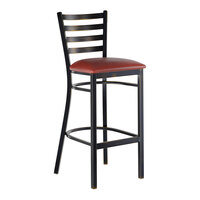 Lancaster Table & Seating Distressed Copper Finish Ladder Back Bar Stool with 2 1/2" Burgundy Vinyl Padded Seat - Assembled