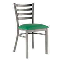 Lancaster Table & Seating Clear Coat Finish Ladder Back Chair with 2 1/2" Green Vinyl Padded Seat