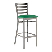 Lancaster Table & Seating Clear Coat Finish Ladder Back Bar Stool with 2 1/2" Green Vinyl Padded Seat
