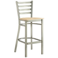 Lancaster Table & Seating Clear Coat Finish Ladder Back Bar Stool with Natural Wood Seat