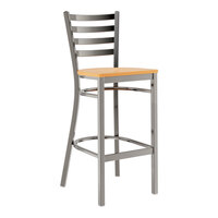 Lancaster Table & Seating Clear Coat Finish Ladder Back Bar Stool with Natural Wood Seat