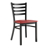 Lancaster Table & Seating Black Finish Ladder Back Chair with Mahogany Wood Seat - Detached Seat