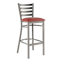 Lancaster Table & Seating Clear Coat Finish Ladder Back Bar Stool with 2 1/2" Burgundy Vinyl Padded Seat