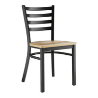 Lancaster Table & Seating Black Finish Ladder Back Chair with Driftwood Seat - Assembled