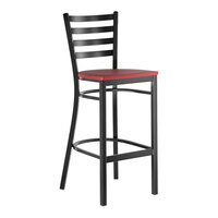 Lancaster Table & Seating Black Finish Ladder Back Bar Stool with Mahogany Wood Seat