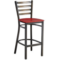 Lancaster Table & Seating Distressed Copper Finish Ladder Back Bar Stool with Mahogany Wood Seat - Detached Seat