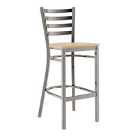 Lancaster Table & Seating Clear Coat Finish Ladder Back Bar Stool with Driftwood Seat - Assembled