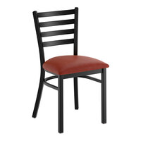 Lancaster Table & Seating Black Finish Ladder Back Chair with 2 1/2" Burgundy Vinyl Padded Seat - Assembled